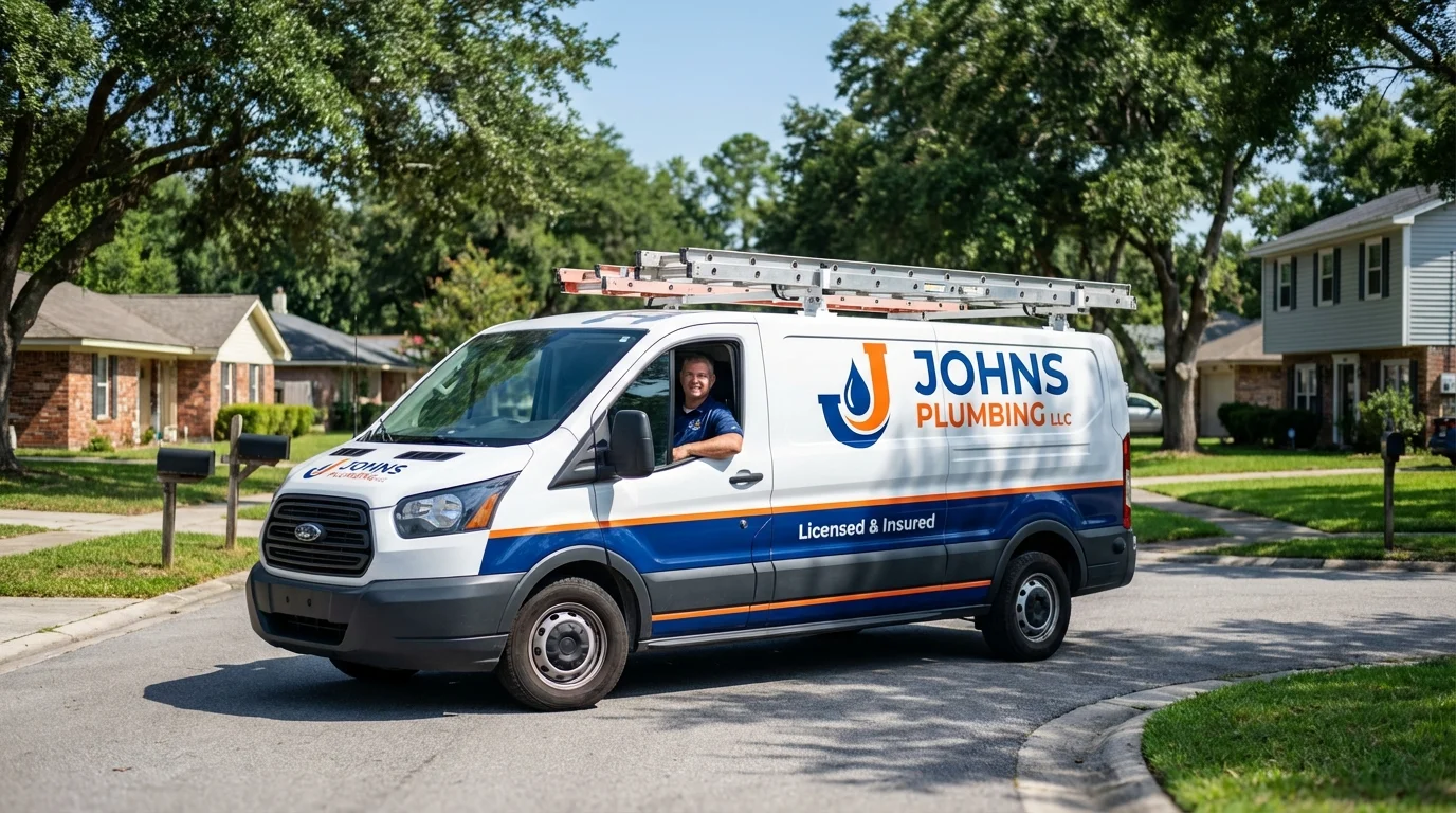 Johns Plumbing LLC service van in Canton, ME