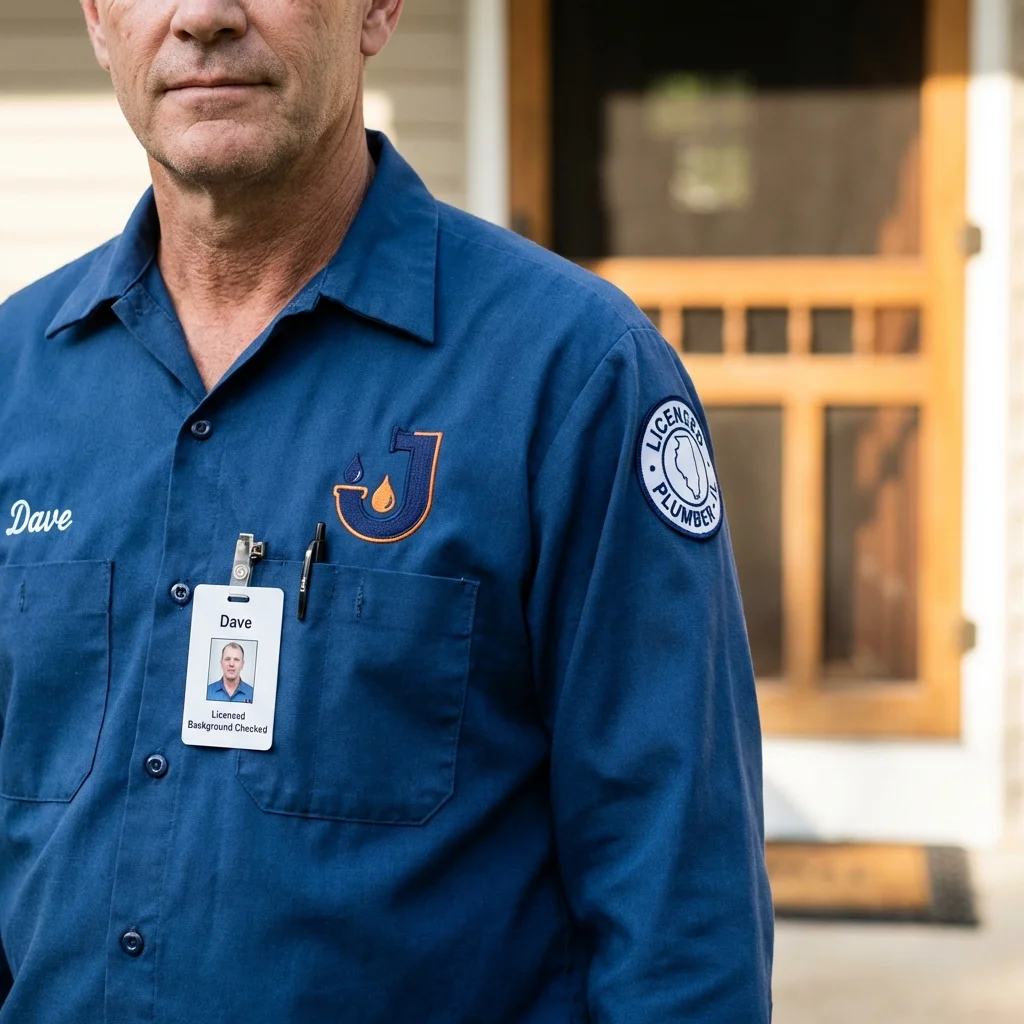 Licensed plumber showing ID badge in Canton, ME