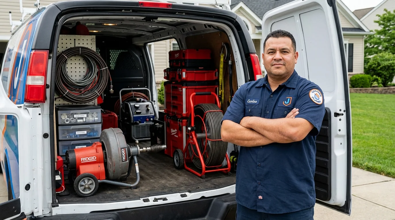 Professional drain cleaning equipment and Johns Plumbing LLC plumber in Canton
